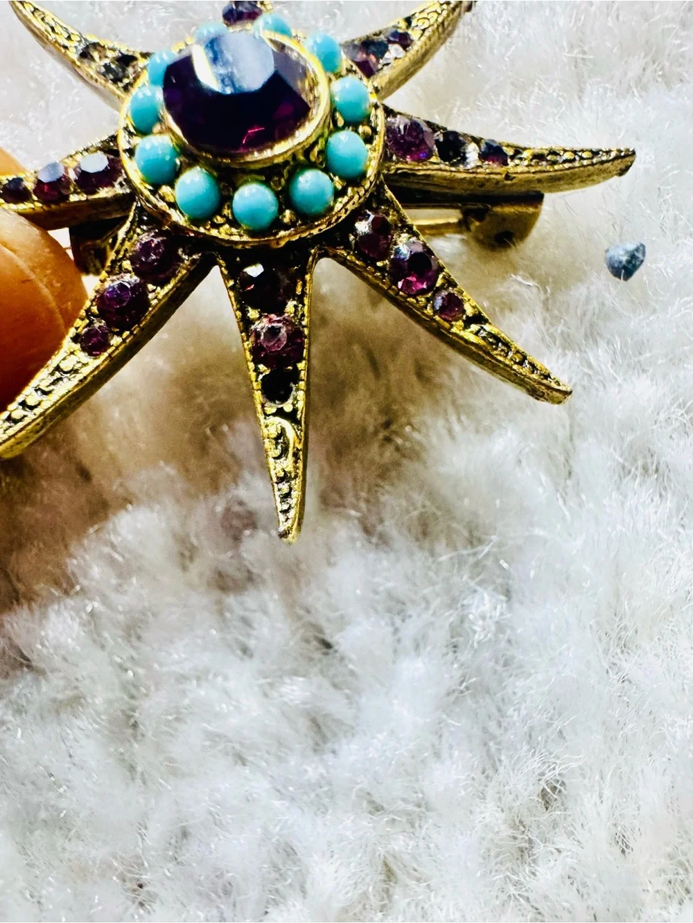 Amethyst & Turqiouse Vintage Starburst Brooch Pin